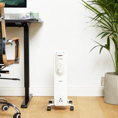 VonHaus Oil Filled Radiator – 1500W/1.5KW – 7 Fin – Freestanding – Small Plug In Portable Electric Heater – 3 Power Settings, Adjustable Temperature/Thermostat, Thermal Safety Cut Off - White - Image 2