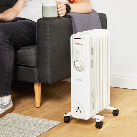 VonHaus Oil Filled Radiator – 1500W/1.5KW – 7 Fin – Freestanding – Small Plug In Portable Electric Heater – 3 Power Settings, Adjustable Temperature/Thermostat, Thermal Safety Cut Off - White - Image 5