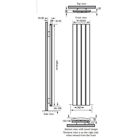 Eastbrook Peretti Aluminium Matt White Vertical Designer Radiator 600mm H X 280mm W Central Heating - Image 2