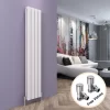 ELEGANT White Vertical Double Flat Panel Radiator 1600 X 304mm Designer Radiator With Angled Radiator Valves