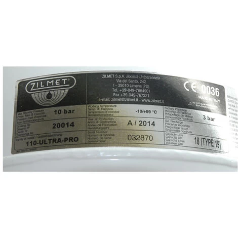 Zilmet - Ultra Pro 19 Litre Potable Expansion Vessel - 22mm Connection - C/W Bracket 1100001951 - Image 3