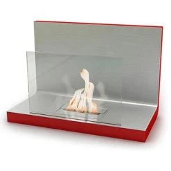 Modern Wall-Mounted Ethanol Fireplace - VPF-OXY-452R-Glossy Red Red Glass, Stainless Steel