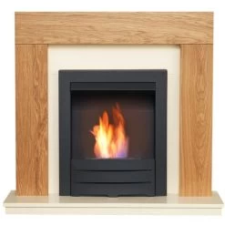 Αδάμ Adam Dakota Fireplace Suite In Oak With Colorado Bio Ethanol Fire In Black, 39 Inch