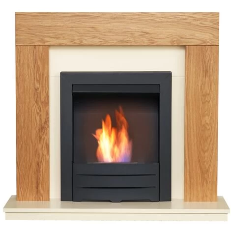 Αδάμ Adam Dakota Fireplace Suite In Oak With Colorado Bio Ethanol Fire In Black, 39 Inch