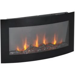 Electric Wall Mounted Log Effect Fireplace Curved Wide Screen 7 Colour LED Flame
