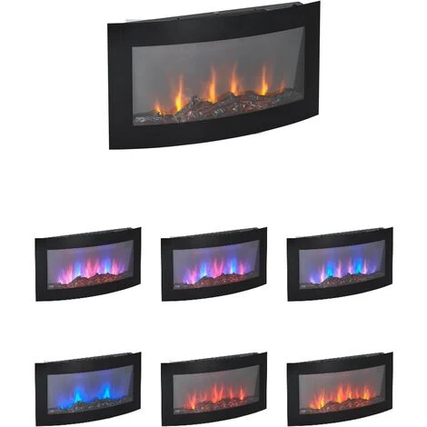 Electric Wall Mounted Log Effect Fireplace Curved Wide Screen 7 Colour LED Flame - Image 4