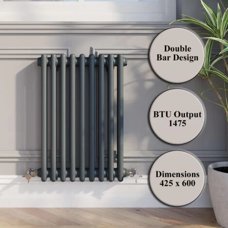 Traditional Colosseum Horizontal Double Bar Column Radiator 600x425mm Anthracite - Image 5