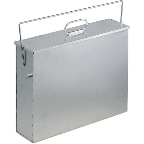 Relaxdays Square Ash Bucket With Lid, 15l, Galvanised Steel, Bin For Fireplace/Barbecue/Oven, HWD: 42x44.5x12 Cm, Silver