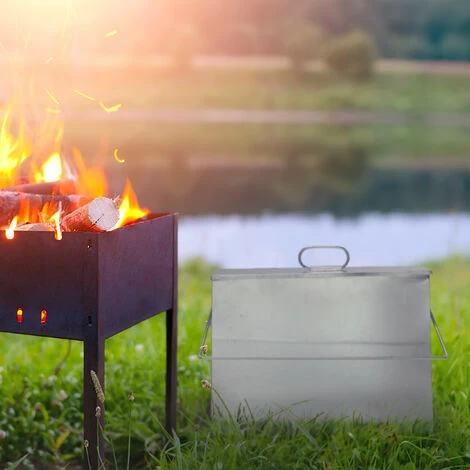 Relaxdays Square Ash Bucket With Lid, 15l, Galvanised Steel, Bin For Fireplace/Barbecue/Oven, HWD: 42x44.5x12 Cm, Silver - Image 3