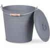 Relaxdays Ash Bucket With Lid, 12 L, Charcoal Bin With Handle, Round, Fireplace/Stove/Barbecue, HWD: 30x33x31.5 Cm, Grey