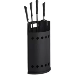 Relaxdays Fireplace Set, 5-piece Fireside Kit With Poker, Tongs, Ash Shovel, Broom & Bucket, HWD: 61 X 25 X 15 Cm, Black