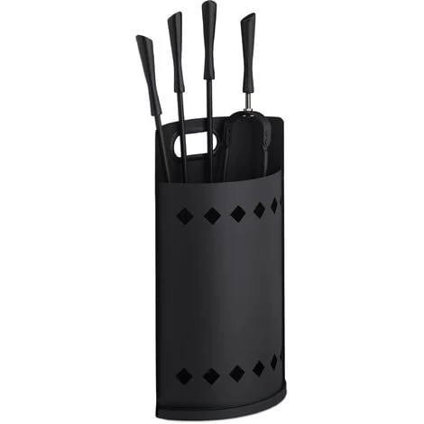 Relaxdays Fireplace Set, 5-piece Fireside Kit With Poker, Tongs, Ash Shovel, Broom & Bucket, HWD: 61 X 25 X 15 Cm, Black