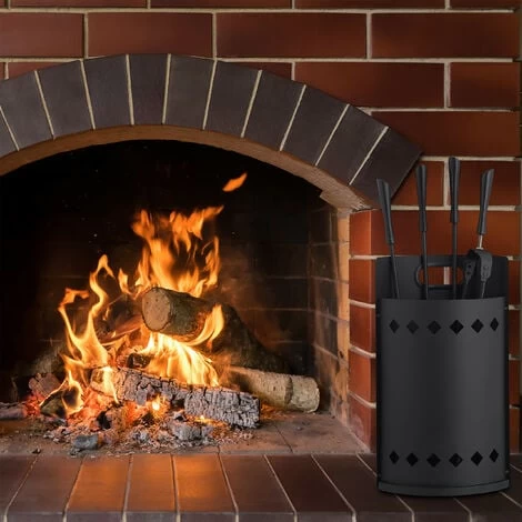 Relaxdays Fireplace Set, 5-piece Fireside Kit With Poker, Tongs, Ash Shovel, Broom & Bucket, HWD: 61 X 25 X 15 Cm, Black - Image 2