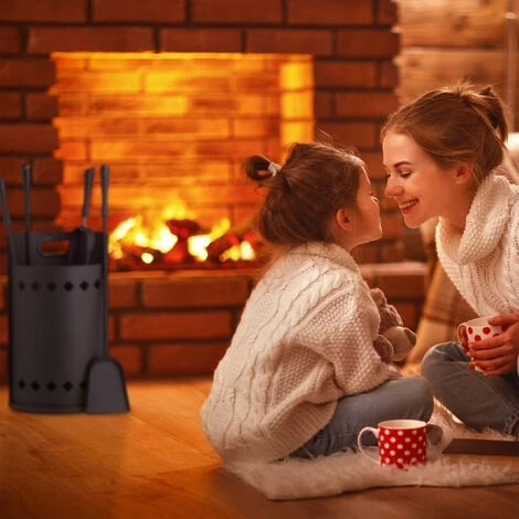 Relaxdays Fireplace Set, 5-piece Fireside Kit With Poker, Tongs, Ash Shovel, Broom & Bucket, HWD: 61 X 25 X 15 Cm, Black - Image 3