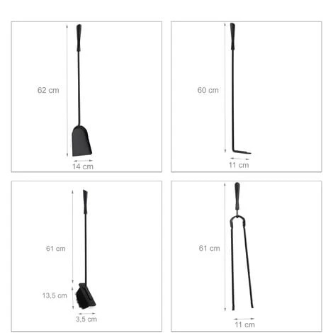 Relaxdays Fireplace Set, 5-piece Fireside Kit With Poker, Tongs, Ash Shovel, Broom & Bucket, HWD: 61 X 25 X 15 Cm, Black - Image 5