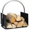 Relaxdays Firewood Basket, Metal, Nickel-Plated Handle, For Indoors, Wood Carrier, HxWxD: 43.5 X 40.5 X 30 Cm, Black