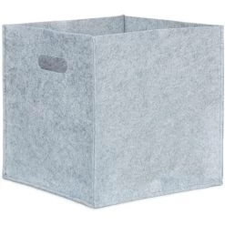 Set Of 1 Relaxdays Square Felt Basket, HxWxD: 30 X 30 X 30 Cm, Foldable, With 2 Handles, Grey
