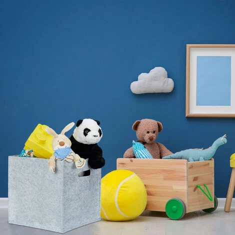 Set Of 1 Relaxdays Square Felt Basket, HxWxD: 30 X 30 X 30 Cm, Foldable, With 2 Handles, Grey - Image 2