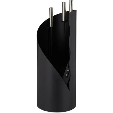 Relaxdays Fireplace Set, Modern, 4-piece Fireside Kit With Poker, Ash Shovel, Broom & Stand, HWD: 55 X 20 X 20 Cm, Black