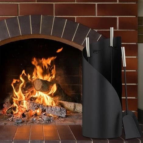 Relaxdays Fireplace Set, Modern, 4-piece Fireside Kit With Poker, Ash Shovel, Broom & Stand, HWD: 55 X 20 X 20 Cm, Black - Image 2