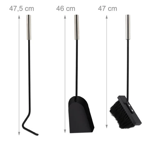 Relaxdays Fireplace Set, Modern, 4-piece Fireside Kit With Poker, Ash Shovel, Broom & Stand, HWD: 55 X 20 X 20 Cm, Black - Image 5