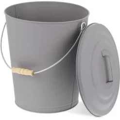 Relaxdays Ash Bucket With Lid, 24l, Charcoal Bin With Handle, Round, Fireplace/Stove/Barbecue, HxØ: 42 X 35.5 Cm, Grey