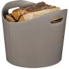Relaxdays Faux Leather Basket, Sturdy Firewood Container With Handles, Also For Laundry, Toys, Etc., 32 X 38 Cm, Grey