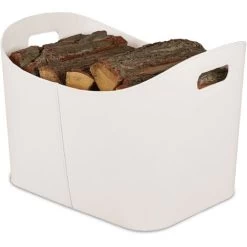 Relaxdays Faux Leather Basket, Sturdy Firewood Container With Handles, For Laundry, Toys, Etc., 36 X 53.5 X 41 Cm, Creme