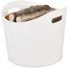 Relaxdays Faux Leather Basket, Sturdy Firewood Container With Handles, Also For Laundry, Toys, Etc., 32 X 38 Cm, Creme