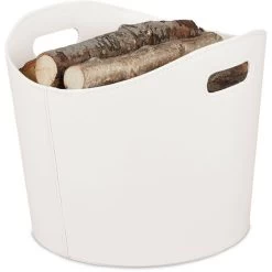 Relaxdays Faux Leather Basket, Sturdy Firewood Container With Handles, Also For Laundry, Toys, Etc., 32 X 38 Cm, Creme