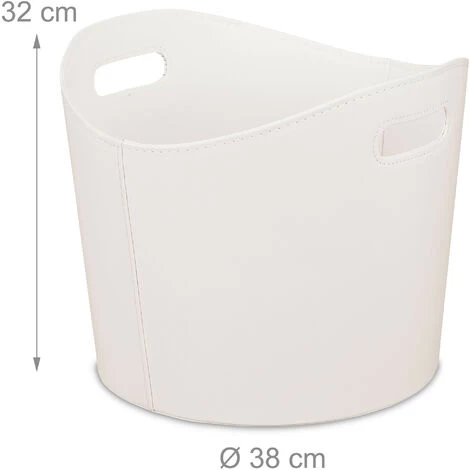 Relaxdays Faux Leather Basket, Sturdy Firewood Container With Handles, Also For Laundry, Toys, Etc., 32 X 38 Cm, Creme - Image 4
