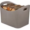 Relaxdays Faux Leather Basket, Sturdy Firewood Container With Handles, For Laundry, Toys, Etc., 36 X 53.5 X 41 Cm, Grey