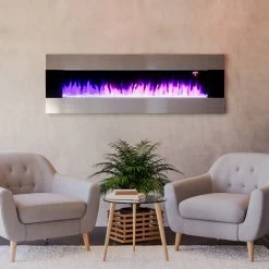 Livingandhome 50 Inch Wall Mounted Electric Fireplace With 6 Color Flames