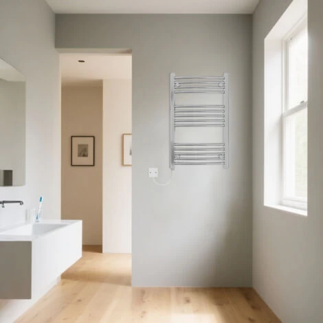 WarmeHaus Curved Chrome Electric Heated Towel Rail Manual Bathroom Ladder Radiator 800x500mm - 300W
