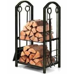 Fireplace Log Rack Set 4-Piece Fireplace Tools Wrought Iron Storage Logs Holder