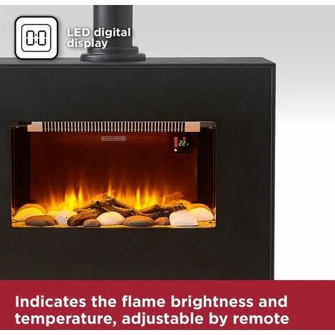 Black & Decker Black+Decker BXFH45007GB Realistic LED Flame Effect Fireplace Suite & Chimney Flue 1.8KW, Adjustable Thermostat 5-37C, 8 Hour Timer, LED Display And Remote Control, 6 Flame Brightness Settings, Black - Image 4