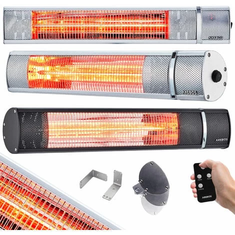 AREBOS 2000 W Infrared Radiant Heater Black With Remote Control 3 Heat Levels Gastro Bar Radiant Heater Quartz Radiant Heater Patio Heater Changing Table Radiant Wall Heater