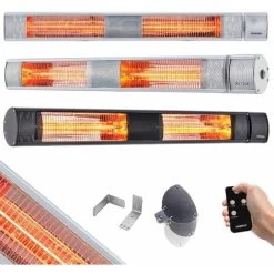AREBOS 3000 W Infrared Radiant Heater Silver With Remote Control 3 Heat Levels Gastro Bar Radiant Heater Quartz Radiant Heater Patio Heater Changing Table Radiant Wall Heater