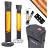 AREBOS Infrared Radiant Heater 2000 W With Remote Control IP34 Protection Low-Glare Technology 3 Heat Settings Black