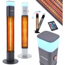 AREBOS 1500 Watt Stand Heater Black Incl.16 Colours LED Light With Remote Control Carbon Infrared Heater For Indoor & Outdoor Use Patio Heater