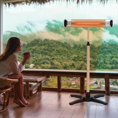 AREBOS Infrared Heater 2000 W With Remote Control With Tripod Height Adjustable 60° Tilt Angle Swivelling 2 Heat Settings Includes Wall Mount Indoor And Outdoor Use Silver - Image 2