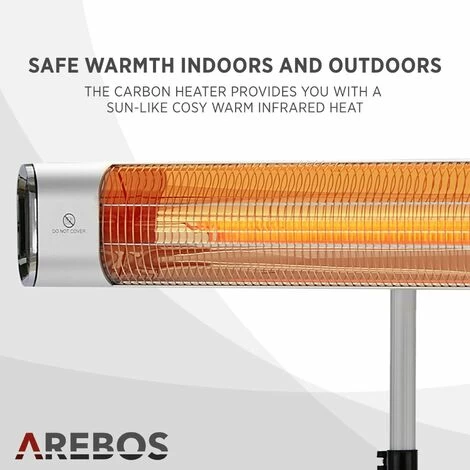 AREBOS Infrared Heater 2000 W With Remote Control With Tripod Height Adjustable 60° Tilt Angle Swivelling 2 Heat Settings Includes Wall Mount Indoor And Outdoor Use Silver - Image 5