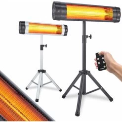AREBOS Infrared Radiant Heater 2500 W With Remote Control With Stand Height Adjustable 90° Tilt Angle Swivelling 3 Heat Settings Incl. Wall Mounting Outdoor Use
