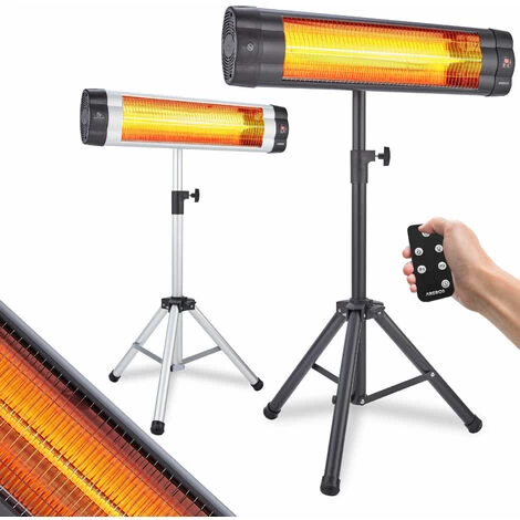 AREBOS Infrared Radiant Heater 2500 W With Remote Control With Stand Height Adjustable 90° Tilt Angle Swivelling 3 Heat Settings Incl. Wall Mounting Outdoor Use