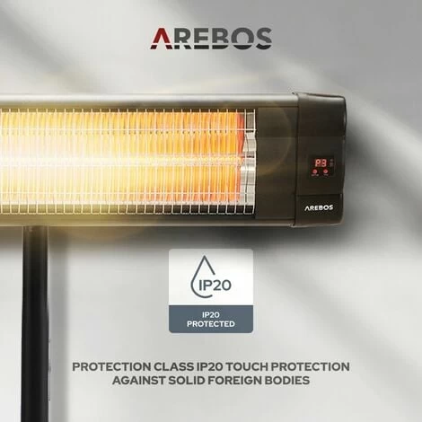 AREBOS Infrared Radiant Heater 2500 W With Remote Control With Stand Height Adjustable 90° Tilt Angle Swivelling 3 Heat Settings Incl. Wall Mounting Outdoor Use - Image 4