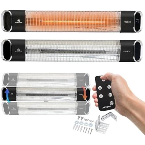 AREBOS Infrared Radiant Heater 2000 W With Remote Control 2 Heat Settings 60° Inclination Incl. Mounting Material Radiant Heater Patio Heater Patio Heater Ceiling Heater Black