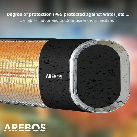 AREBOS Infrared Radiant Heater 2000 W With Remote Control 2 Heat Settings 60° Inclination Incl. Mounting Material Radiant Heater Patio Heater Patio Heater Ceiling Heater Black - Image 4