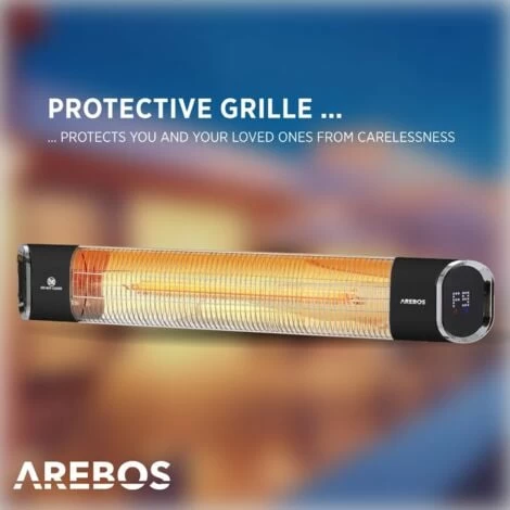 AREBOS Infrared Radiant Heater 2000 W With Remote Control 2 Heat Settings 60° Inclination Incl. Mounting Material Radiant Heater Patio Heater Patio Heater Ceiling Heater Black - Image 5