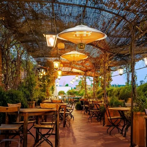 AREBOS Radiant Ceiling Heater 2000 W + Remote Control 3 Heat Settings Infrared Radiant Heater Patio Heater Patio Heater Silver Round + LED Lamp - Image 2