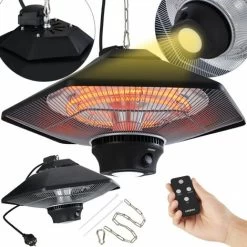 AREBOS Radiant Ceiling Heater 2000 W + Remote Control 3 Heat Settings Infrared Radiant Heater Patio Heater Patio Heater Black Hexagonal + LED Lamp